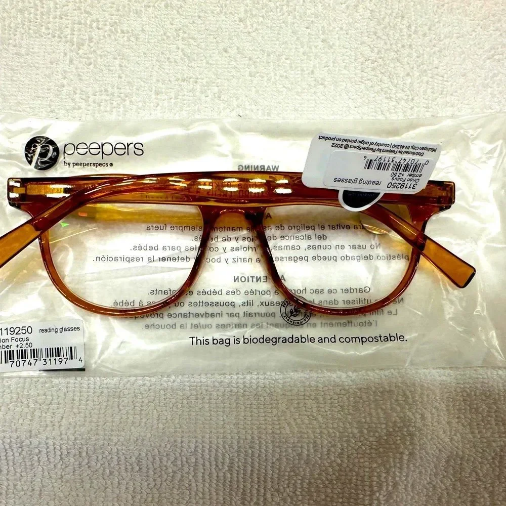 Peepers Orion Amber Readers Blue Light Blocking Reading Glasses 2.50 • NEW •